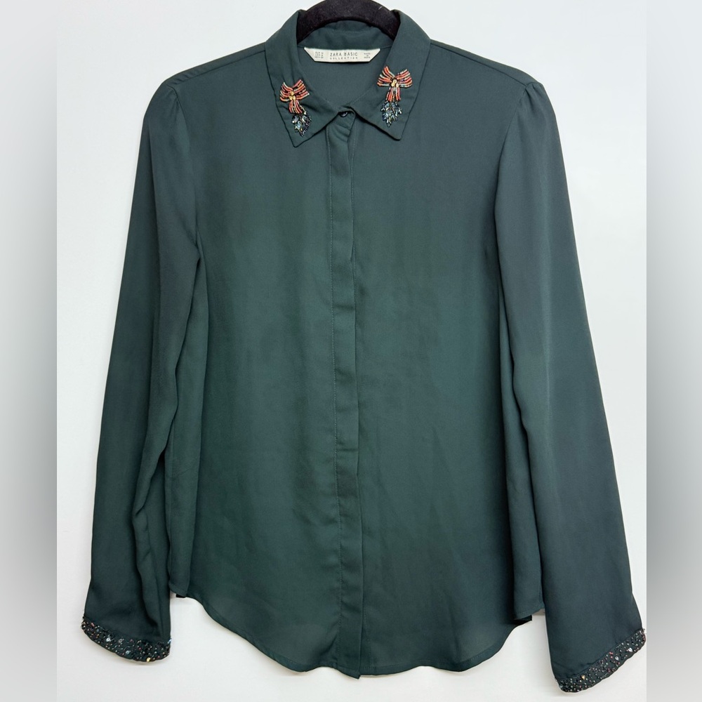 Zara Basic Collection Dark Green Button Down Shir… - image 2